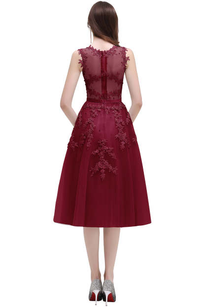 Short A Line Sleeveless Crew Neck Tulle Lace Formal Dress - YESBABYONLINE