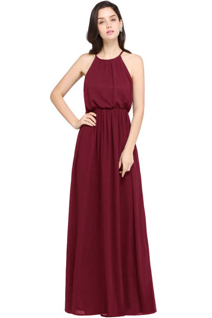 Casual Long Halter Chiffon Floor Length A Line Bridesmaid Dress - YESBABYONLINE