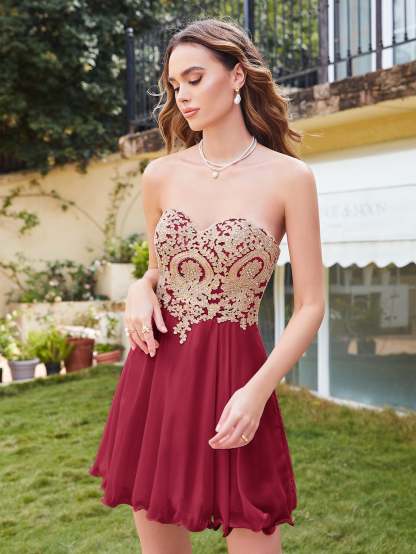Short A-Line Strapless Chiffon Prom Dresses with Beadings - YESBABYONLINE