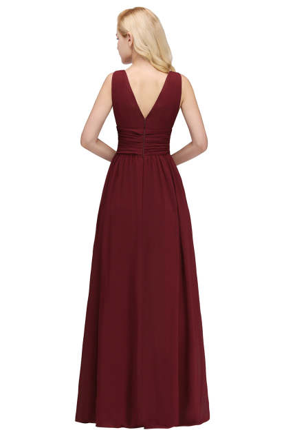 Long Chiffon V Neck Off The Shoulder Ruffle Floor Length Bridesmaid Dress - YESBABYONLINE