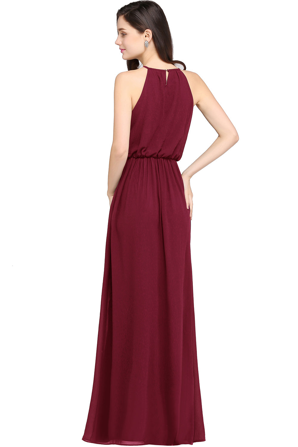 Casual Long Halter Chiffon Floor Length A Line Bridesmaid Dress - YESBABYONLINE
