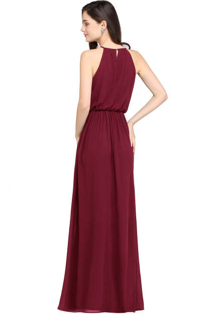Casual Long Halter Chiffon Floor Length A Line Bridesmaid Dress - YESBABYONLINE