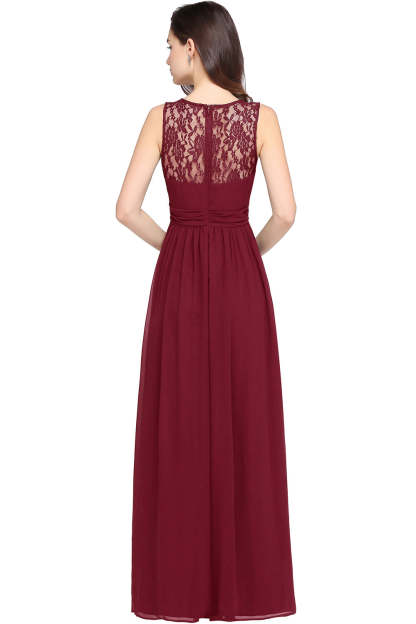 Long A Line Round Neck Chiffon Floor Length Formal Dresses - YESBABYONLINE