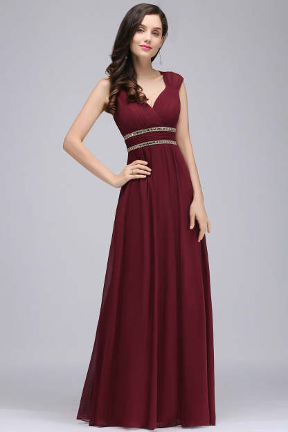 V Neck A Line Off The Shoulder Chiffon Long Bridesmaid Dress - YESBABYONLINE