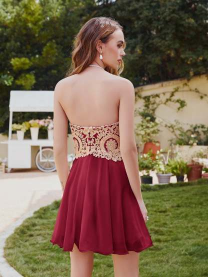 Short A-Line Strapless Chiffon Prom Dresses with Beadings - YESBABYONLINE