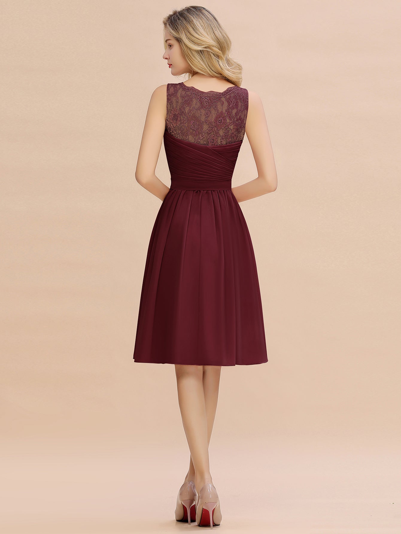 Simple Short A Line V-neck Chiffon Knee Length Bridesmaid Dress - YESBABYONLINE