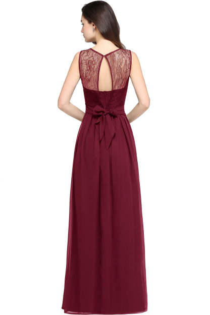 Long Off The Shoulder Round Neck Chiffon Bridesmaid Dress with Floral Lace and Ruffle - YESBABYONLINE