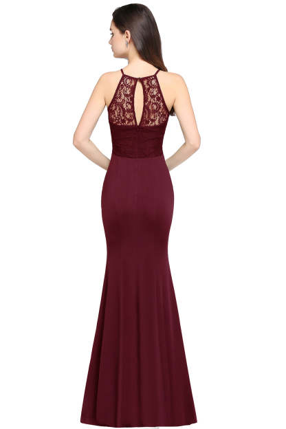 Halter Floral Lace Chiffon Mermaid Long Bridesmaid Dress - YESBABYONLINE