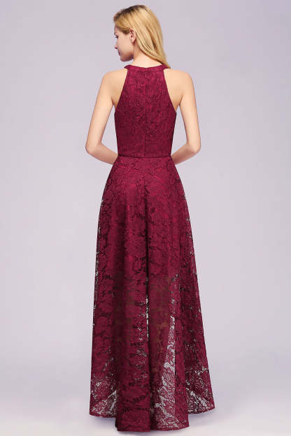 High Low A Line Halter Lace Evening Formal Dress - YESBABYONLINE