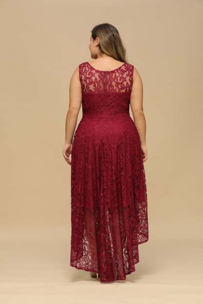 High Low A line U Neck Sleeveless Lace Formal Dress - YESBABYONLINE