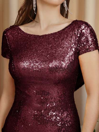 Long Open Back Sequins Scoop Neck Mermaid Floor Length Bridesmaid Dress - YESBABYONLINE