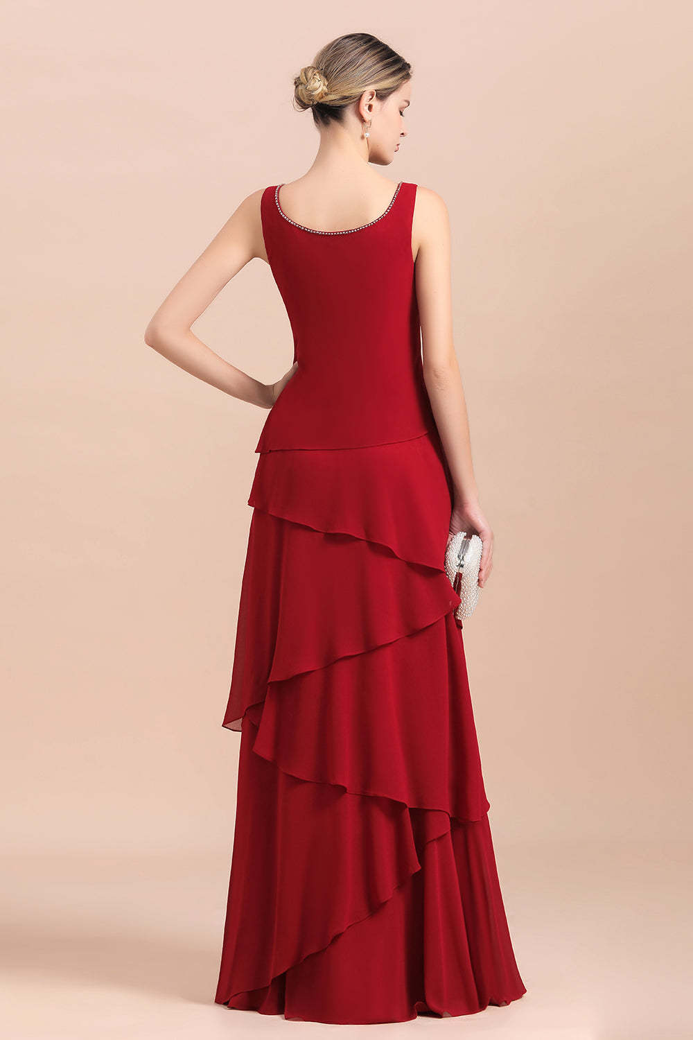 Elegant Ruffles Red Chiffon Mother Of The Bride Dress with Jacket Yesbabyonline