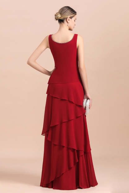 Elegant Ruffles Red Chiffon Mother Of The Bride Dress with Jacket Yesbabyonline