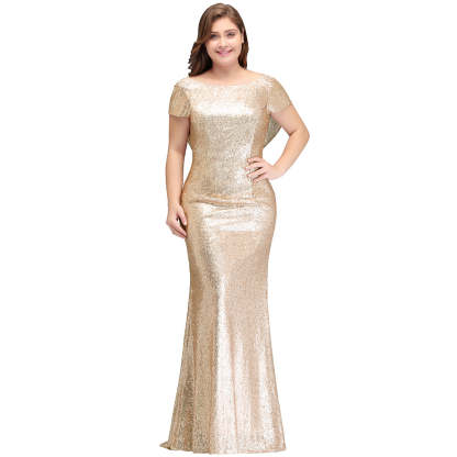 Long Open Back Sequins Scoop Neck Mermaid Floor Length Bridesmaid Dress - YESBABYONLINE