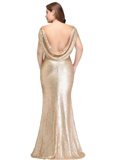 Long Open Back Sequins Scoop Neck Mermaid Floor Length Bridesmaid Dress - YESBABYONLINE