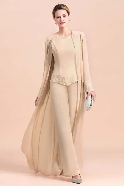 Champagne Long Sleeve Mother Of The Bride Dress Chiffon Jumpsuit Yesbabyonline