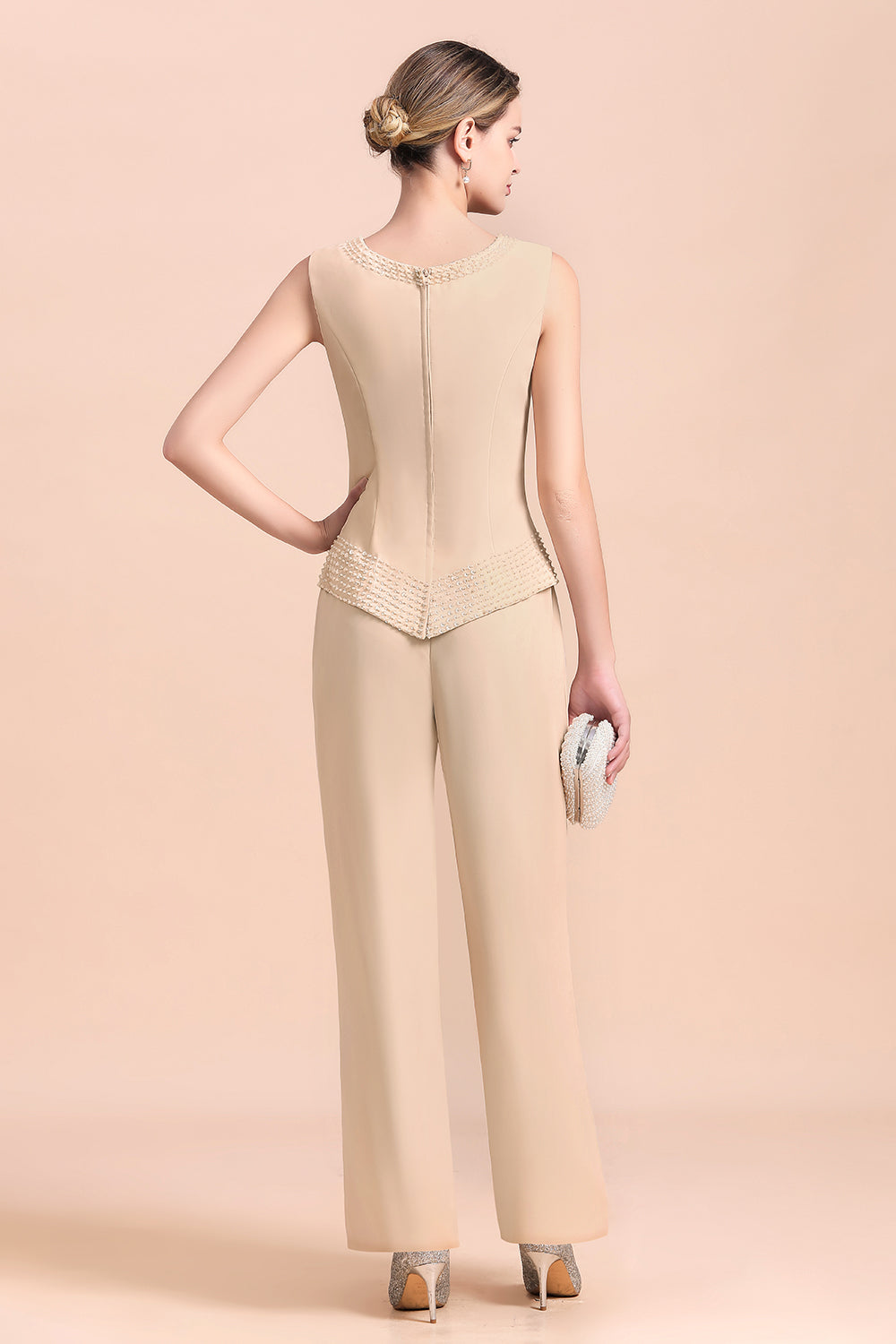 Champagne Long Sleeve Mother Of The Bride Dress Chiffon Jumpsuit Yesbabyonline