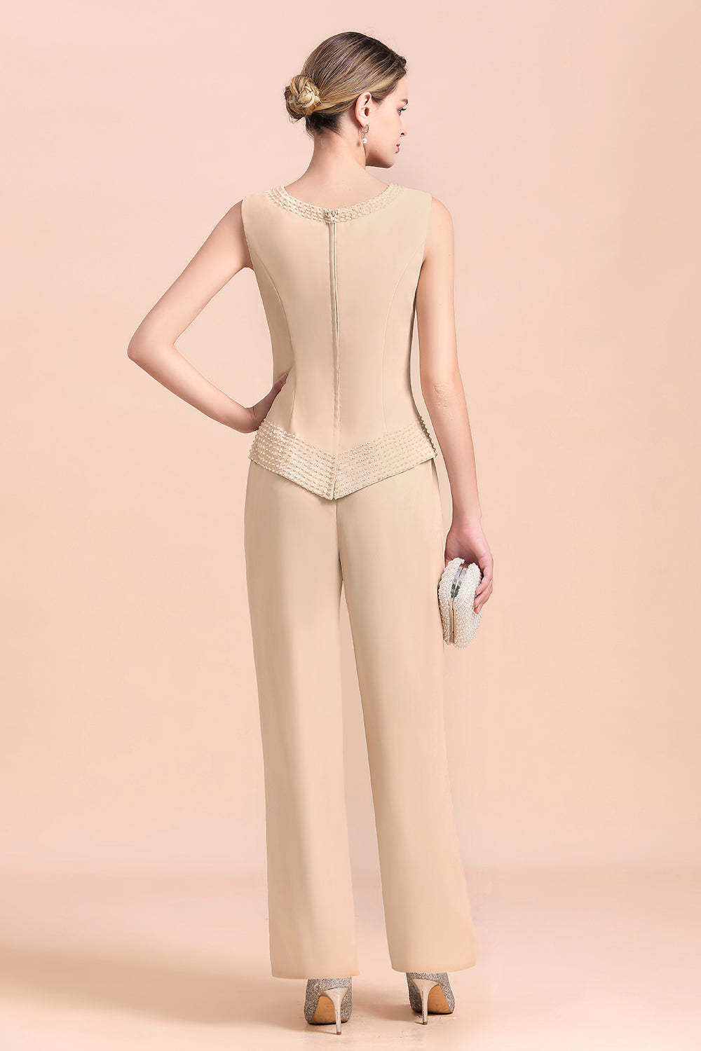 Champagne Long Sleeve Mother Of The Bride Dress Chiffon Jumpsuit Yesbabyonline