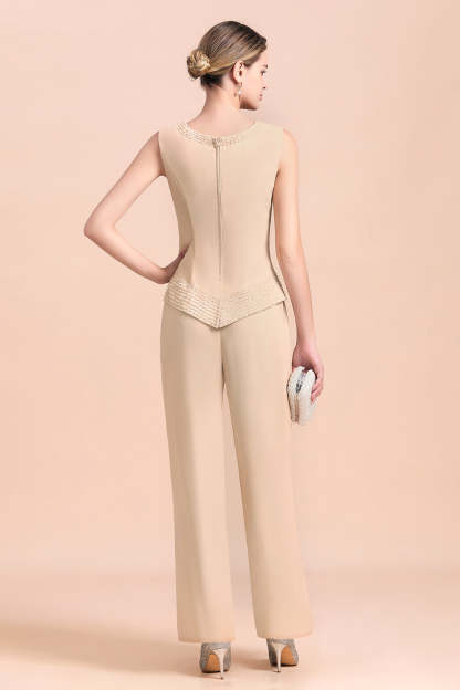 Champagne Long Sleeve Mother Of The Bride Dress Chiffon Jumpsuit Yesbabyonline