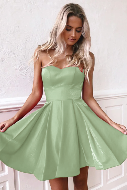 Cute A-line Strapless Red Short Satin Homecoming Dress