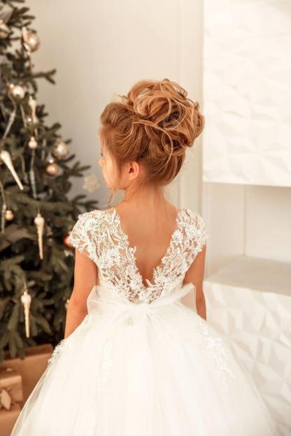 Sweet Long Princess Tulle Lace Full Length Flower Girl Dress