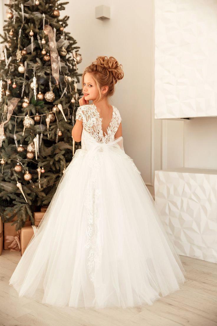 Sweet Long Princess Tulle Lace Full Length Flower Girl Dress