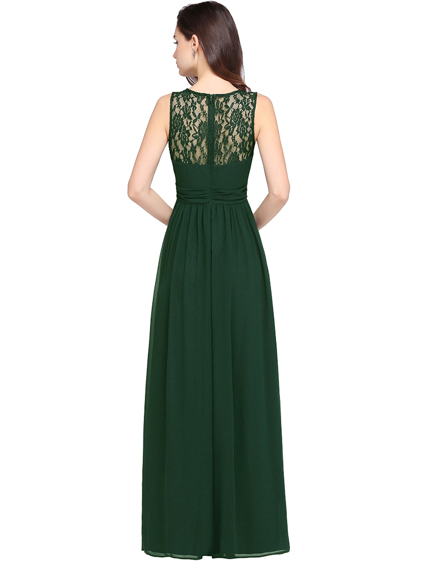 Long A Line Round Neck Chiffon Floor Length Formal Dresses - YESBABYONLINE