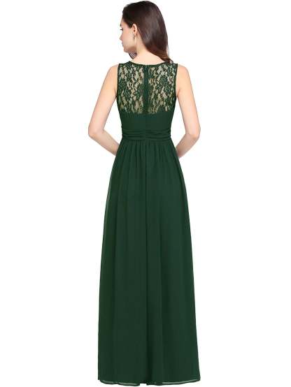 Long A Line Round Neck Chiffon Floor Length Formal Dresses - YESBABYONLINE