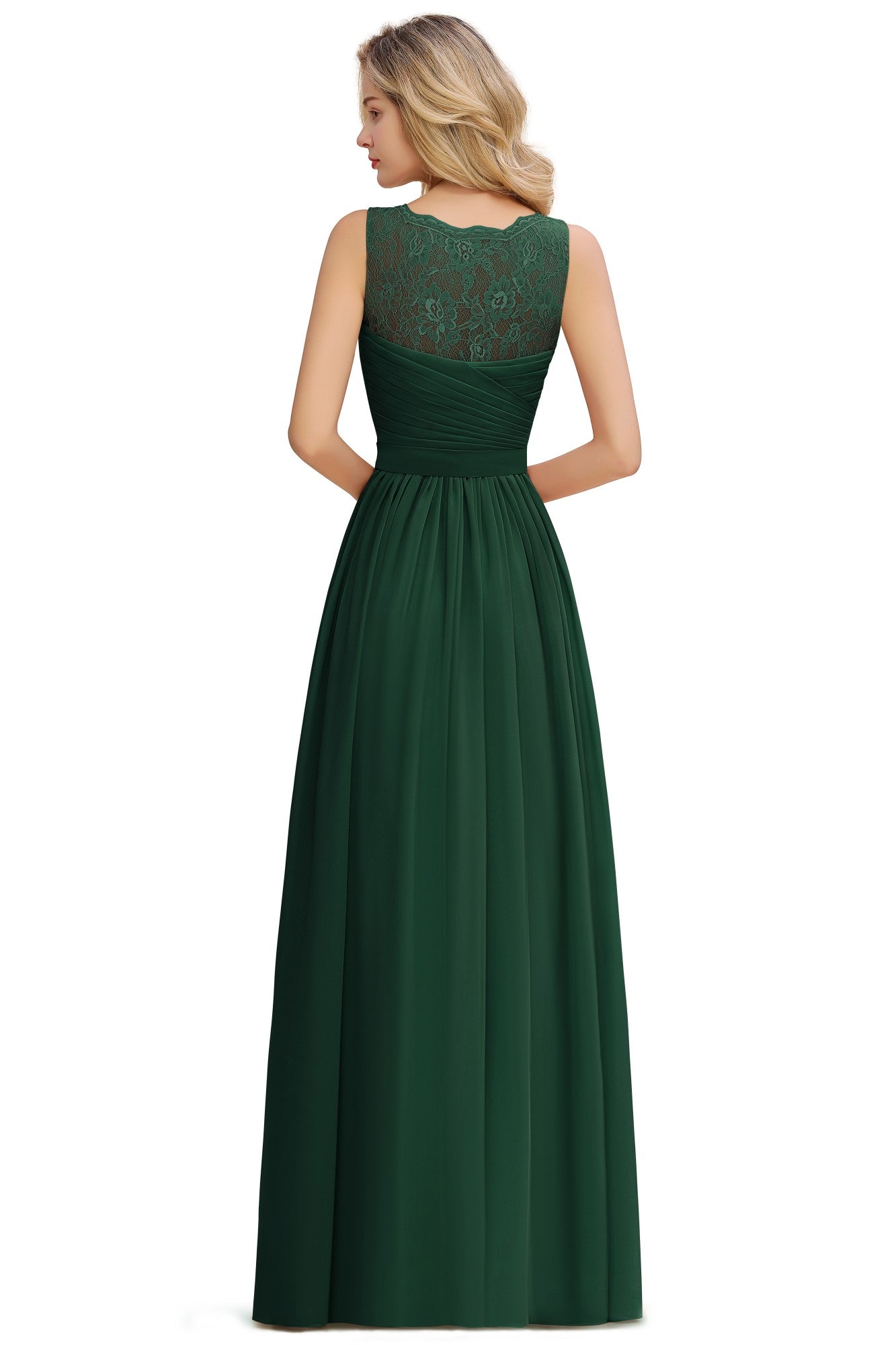 Long A line V-neck Ruffle Sleeveless Chiffon Bridesmaid Dress - YESBABYONLINE
