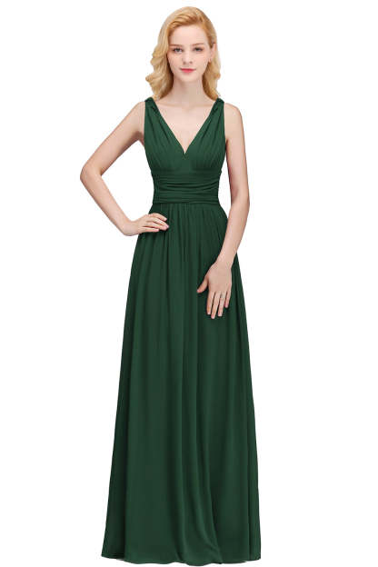 Long Chiffon V Neck Off The Shoulder Ruffle Floor Length Bridesmaid Dress - YESBABYONLINE