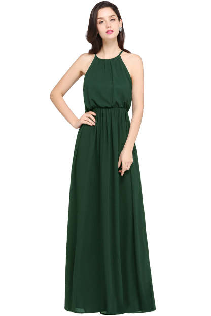 Casual Long Halter Chiffon Floor Length A Line Bridesmaid Dress - YESBABYONLINE