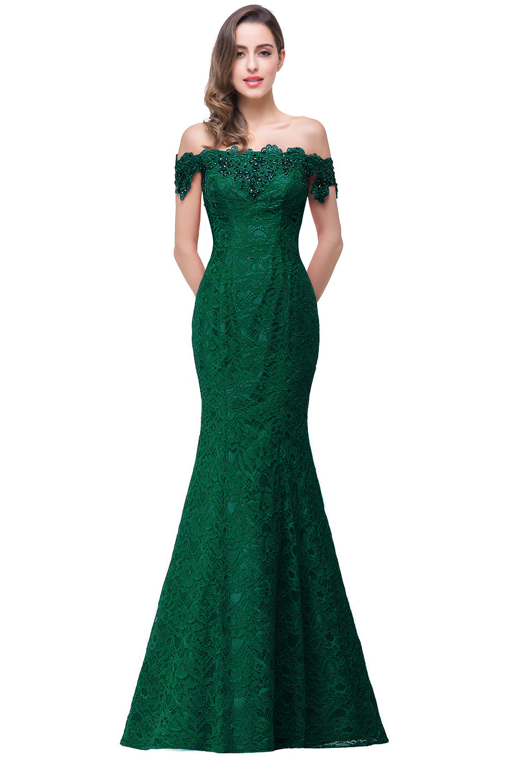 Long Mermaid Off the Shoulder Lace Floor Length Evening Dresses - YESBABYONLINE