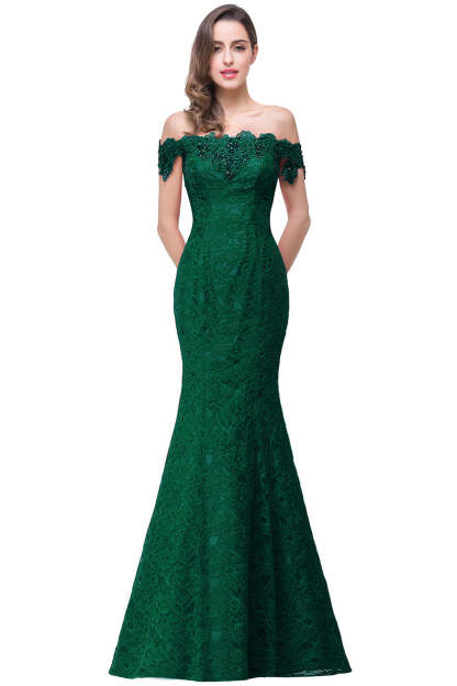 Long Mermaid Off the Shoulder Lace Floor Length Evening Dresses - YESBABYONLINE