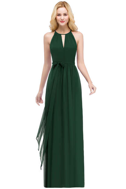 Long A line Halter Chiffon Ruffle Floor Length Bridesmaid Dress - YESBABYONLINE