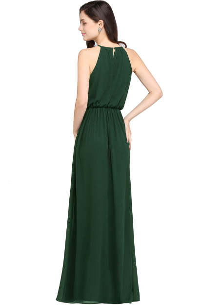 Casual Long Halter Chiffon Floor Length A Line Bridesmaid Dress - YESBABYONLINE