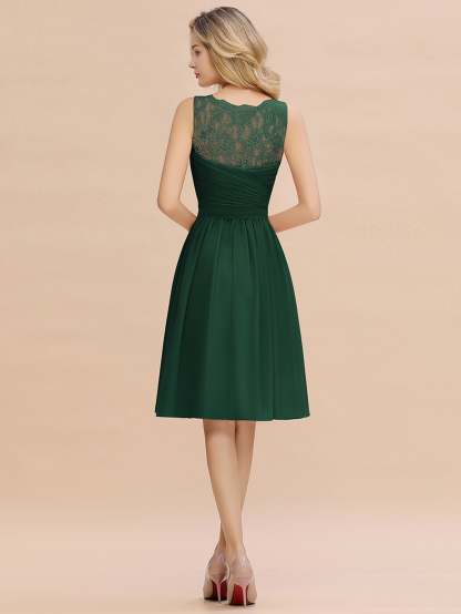 Simple Short A Line V-neck Chiffon Knee Length Bridesmaid Dress - YESBABYONLINE