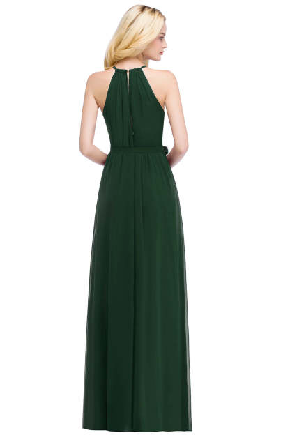 Long A line Halter Chiffon Ruffle Floor Length Bridesmaid Dress - YESBABYONLINE