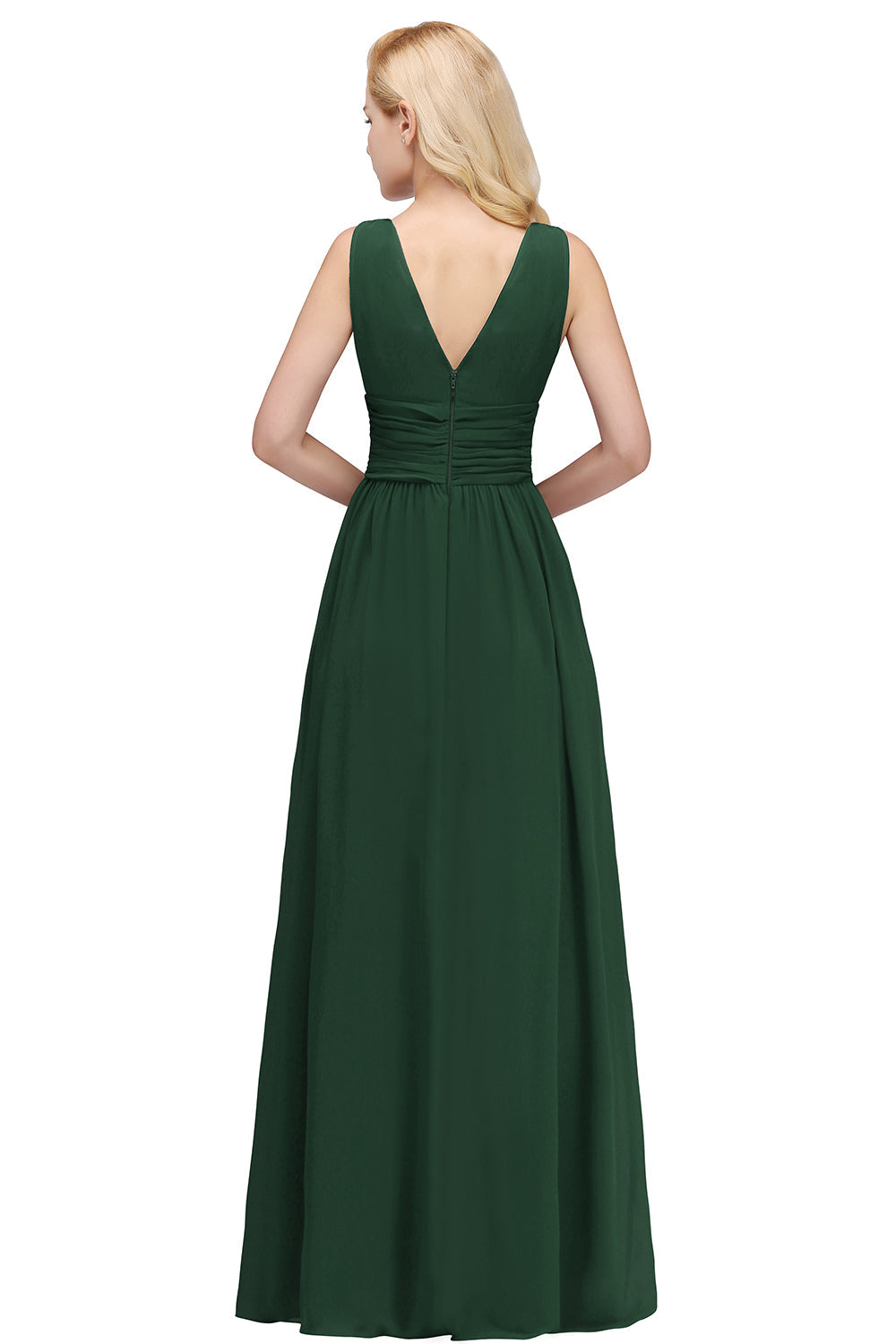 Long Chiffon V Neck Off The Shoulder Ruffle Floor Length Bridesmaid Dress - YESBABYONLINE