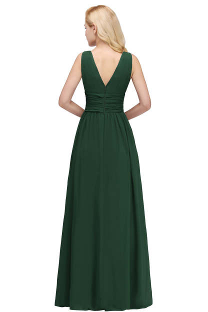 Long Chiffon V Neck Off The Shoulder Ruffle Floor Length Bridesmaid Dress - YESBABYONLINE