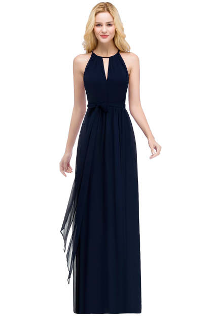 Long A line Halter Chiffon Ruffle Floor Length Bridesmaid Dress - YESBABYONLINE