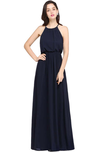 Casual Long Halter Chiffon Floor Length A Line Bridesmaid Dress - YESBABYONLINE