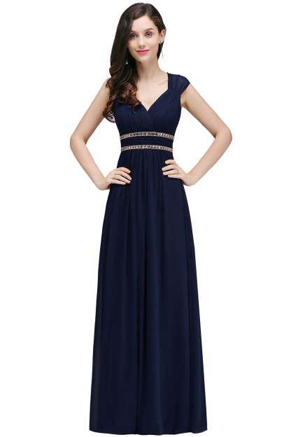 V Neck A Line Off The Shoulder Chiffon Long Bridesmaid Dress - YESBABYONLINE