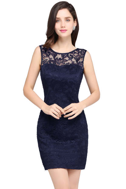 Short Mermaid Scoop Neck Lace Knee Length Formal Dress - YESBABYONLINE