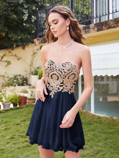 Short A-Line Strapless Chiffon Prom Dresses with Beadings - YESBABYONLINE