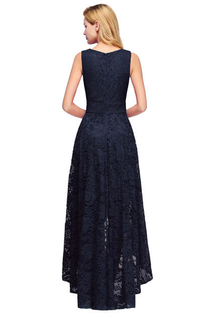 High Low A line V neck Sleeveless Lace Formal Dress - YESBABYONLINE