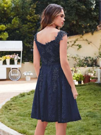 Short Tulle A line Sleeveless Knee Length Homecoming Dress - YESBABYONLINE