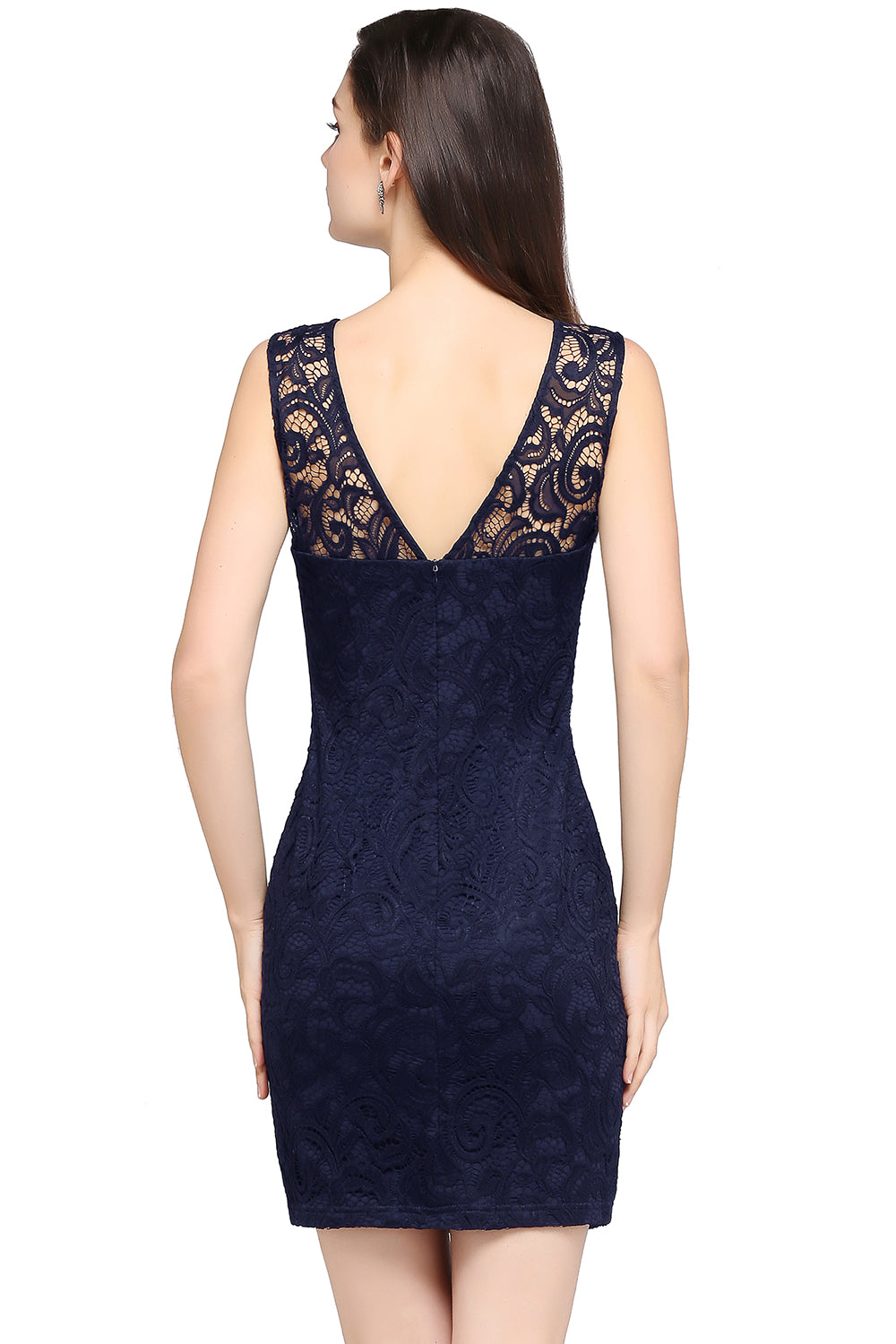 Short Mermaid Scoop Neck Lace Knee Length Formal Dress - YESBABYONLINE