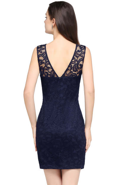 Short Mermaid Scoop Neck Lace Knee Length Formal Dress - YESBABYONLINE