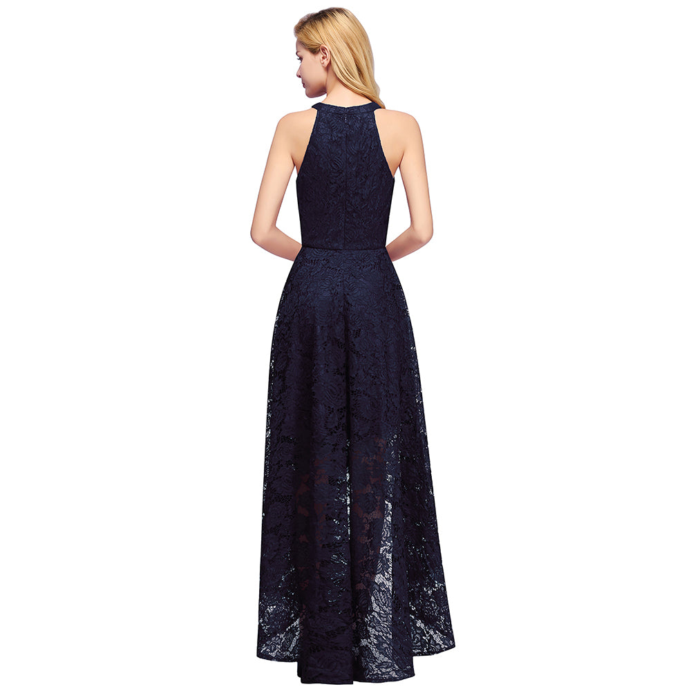 High Low A Line Halter Lace Evening Formal Dress - YESBABYONLINE