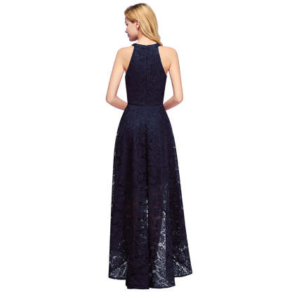 High Low A Line Halter Lace Evening Formal Dress - YESBABYONLINE